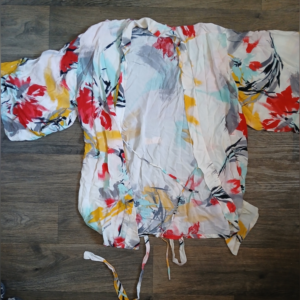 Josie Natori Brush Print Happi Coat Robe. - Picture 12 of 16